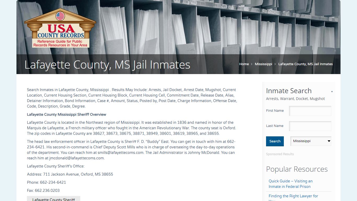 Lafayette County, MS Jail Inmates | Name Search